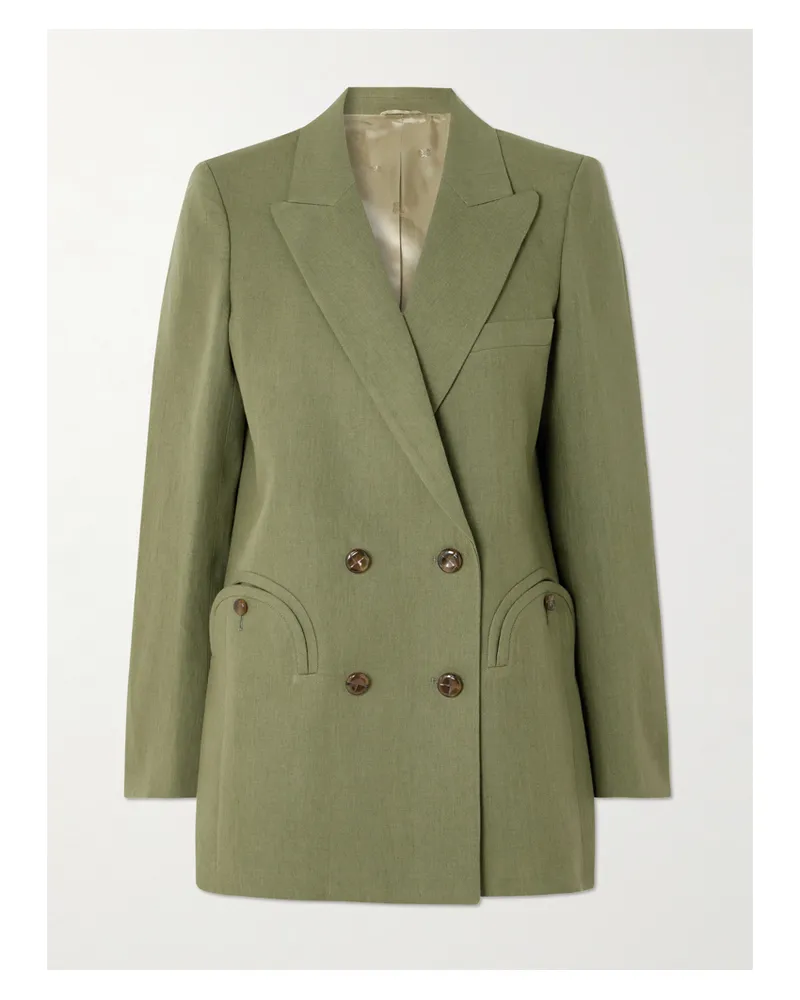 Blazé Milano Midday Sun Double-breasted Linen Blazer - Green Green