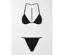 Polka-dot Printed Jersey Bikini - Black