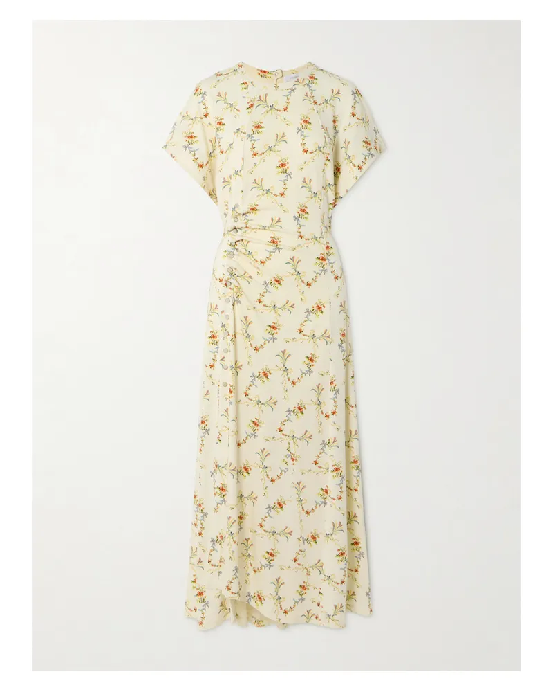 Paco Rabanne Maxikleid Aus Strech-satin Mit Blumenprint Und Verzierungen - Gelb Gelb