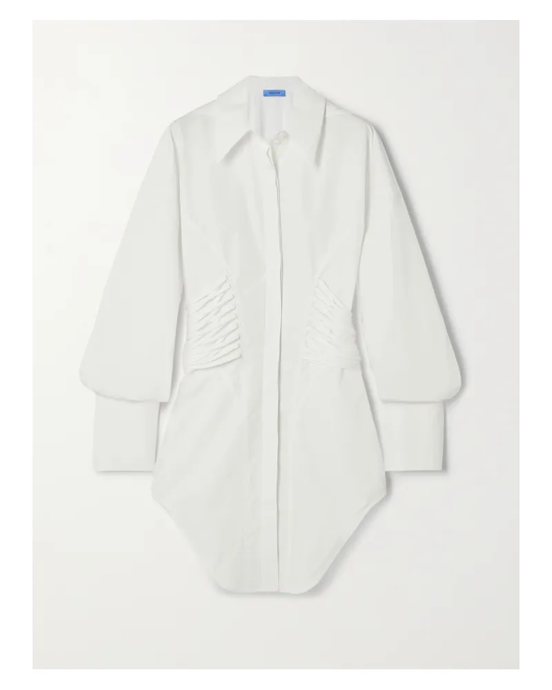 Thierry Mugler Asymmetrisches Minikleid Aus Baumwollpopeline Mit Schnürung - Weiß Weiß