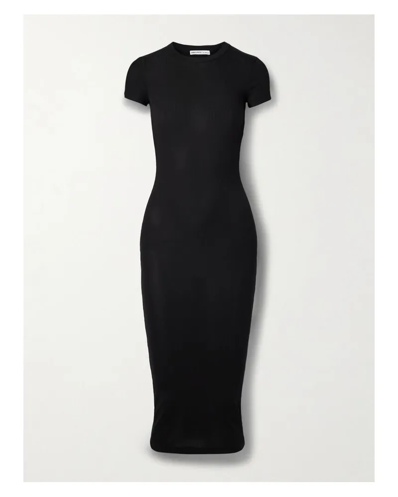 James Perse Midikleid Aus Geripptem Stretch-baumwoll-jersey - Schwarz Schwarz