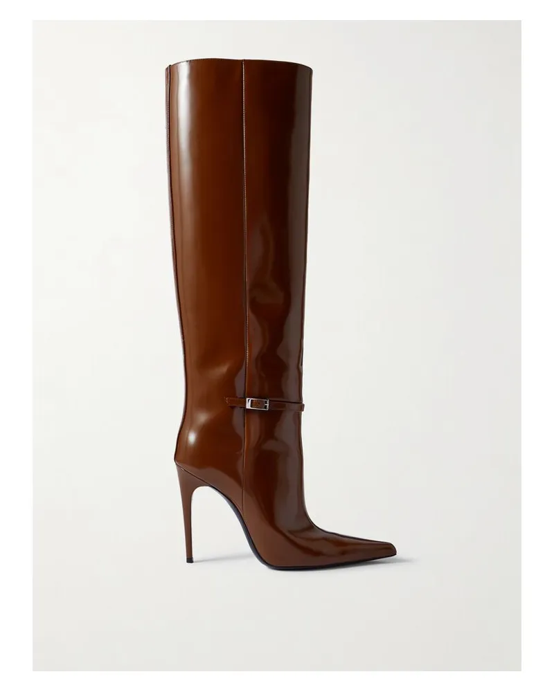 Saint Laurent Vendôme Kniehohe Stiefel Aus Glanzleder Mit Schnalle - Braun Braun