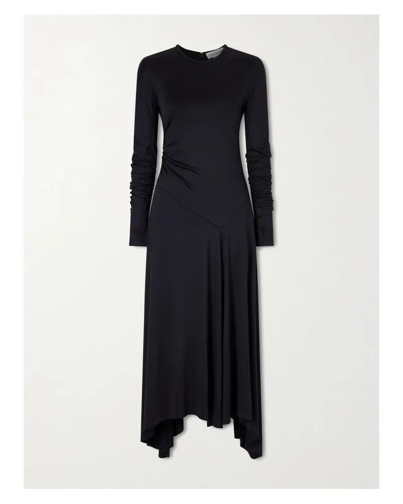 Victoria Beckham Asymmetric Ruched Midi Dress - Black Black