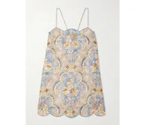 Daylight Scalloped Printed Linen Mini Dress - Blue