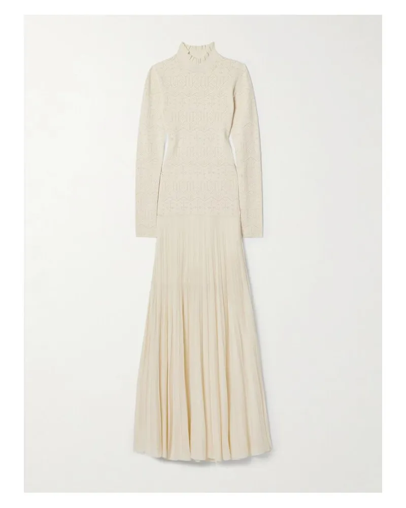 Isabel Marant Gisole Maxikleid Aus Strick Mit Stehkragen Und Pointelle-details - Ecru Ecru