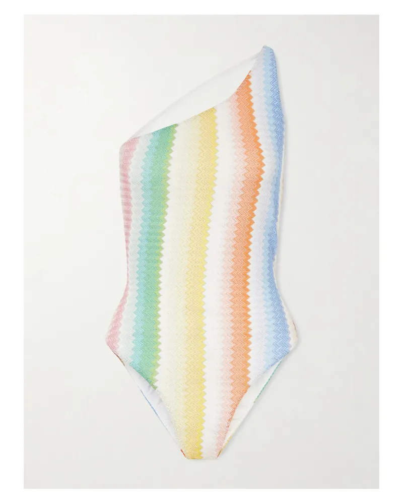 Missoni Mare One-shoulder Striped Metallic Crochet-knit Swimsuit - Multi Multi