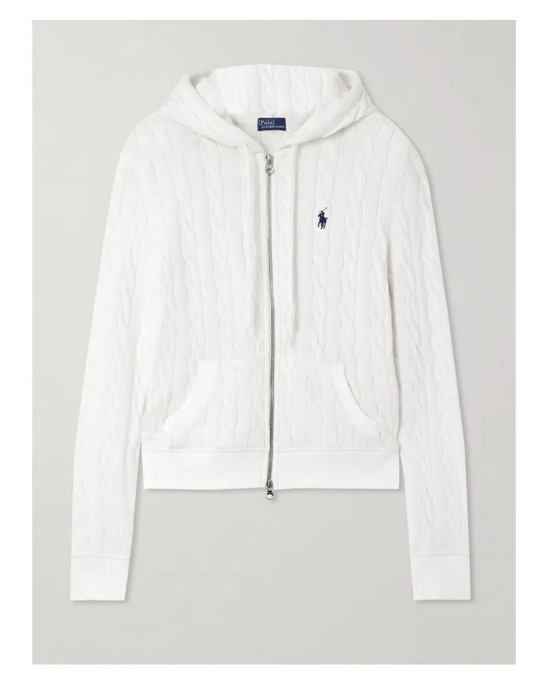 Ralph Lauren Hooded Embroidered Cable-knit Cotton Cardigan - White White