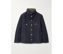 Neppy Jeansjacke Aus Bio-denim Mit Kariertem Tweed-besatz - Blau