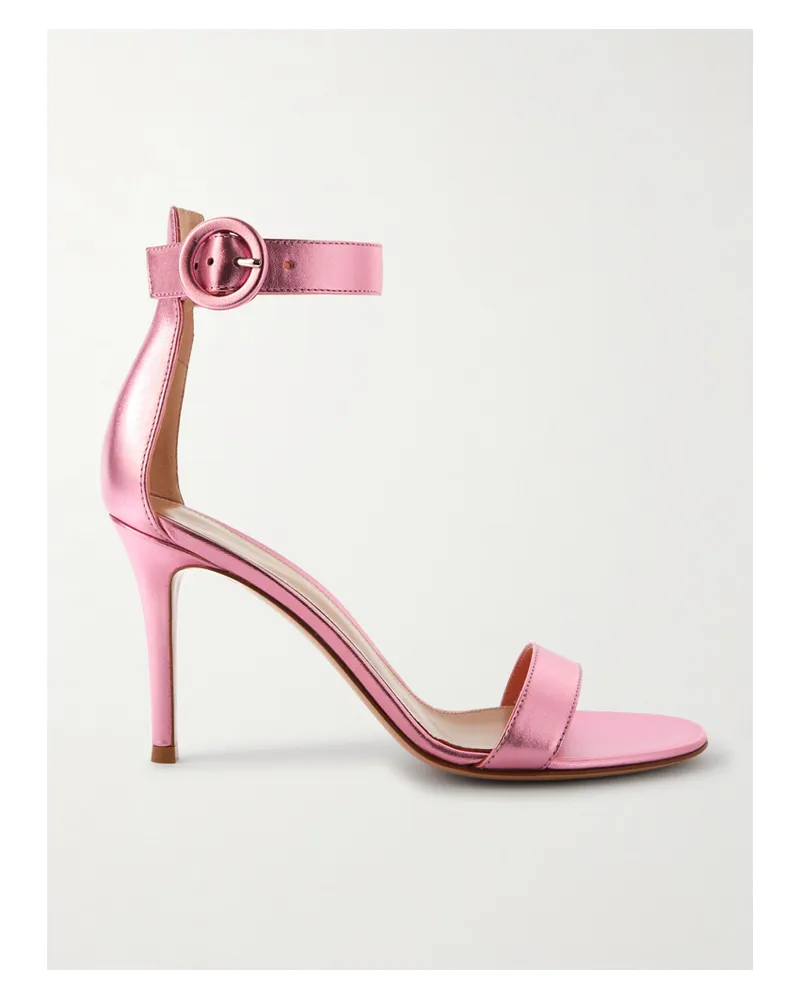 Gianvito Rossi Portofino 85 Sandalen Aus Metallic-leder - Pink Pink
