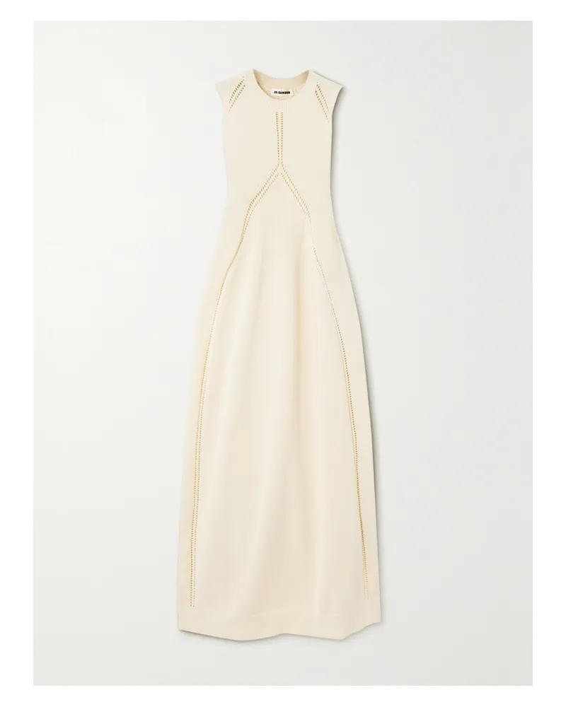 Jil Sander Maxikleid Aus Wolle Mit Pointelle-strickdetails - Creme Creme