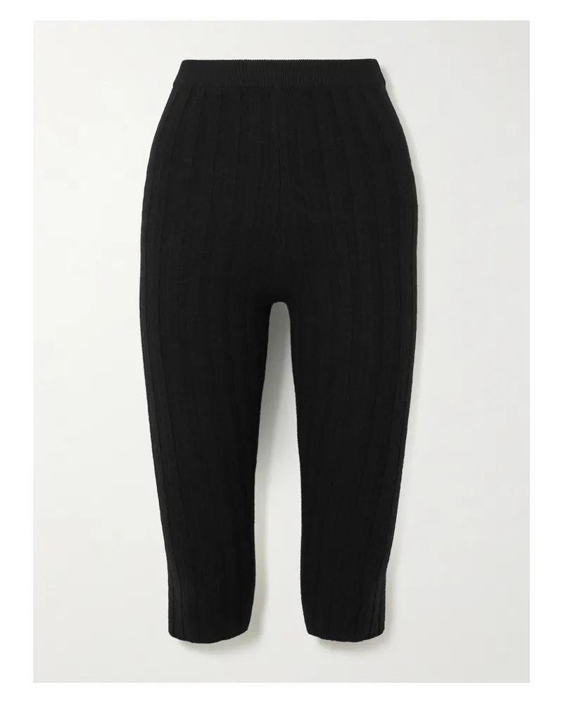 The Elder Statesman Diana Verkürzte Leggings Aus Geripptem Kaschmir - Schwarz Schwarz