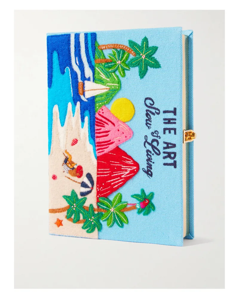 Olympia Le-Tan Mlle Mouns The Art Of Slow Living Embroidered Appliquéd Canvas Clutch - Blue Blue