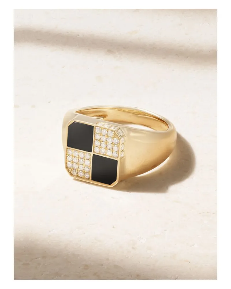 Yvonne Léon Mini Damier Ring Aus 9 Karat Gold Mit Onyxen Und Diamanten Gold