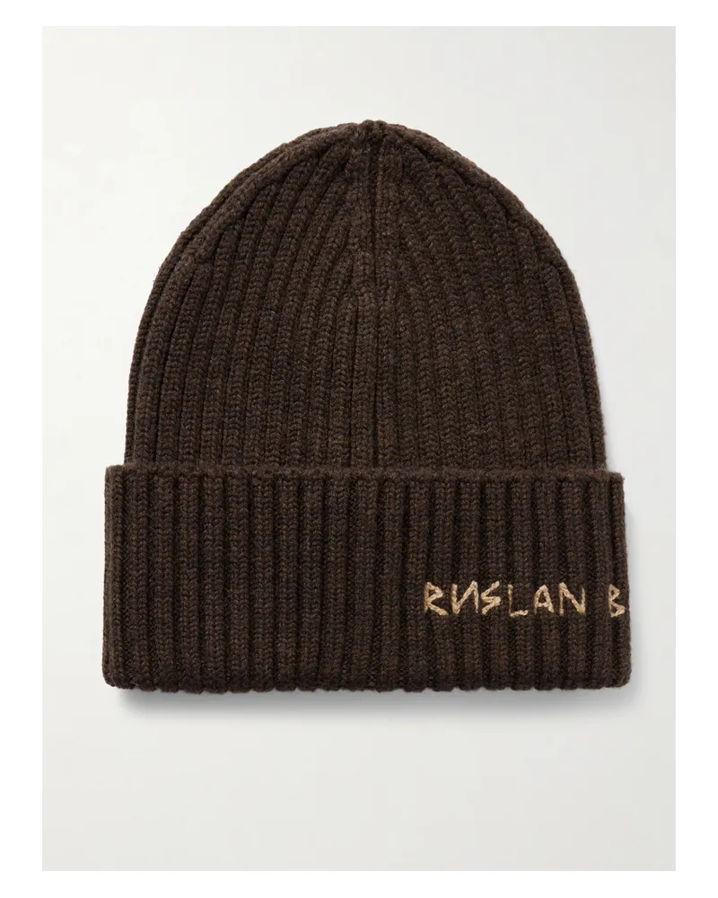RUSLAN BAGINSKIY Embroidered Ribbed Merino Wool Beanie - Brown Brown