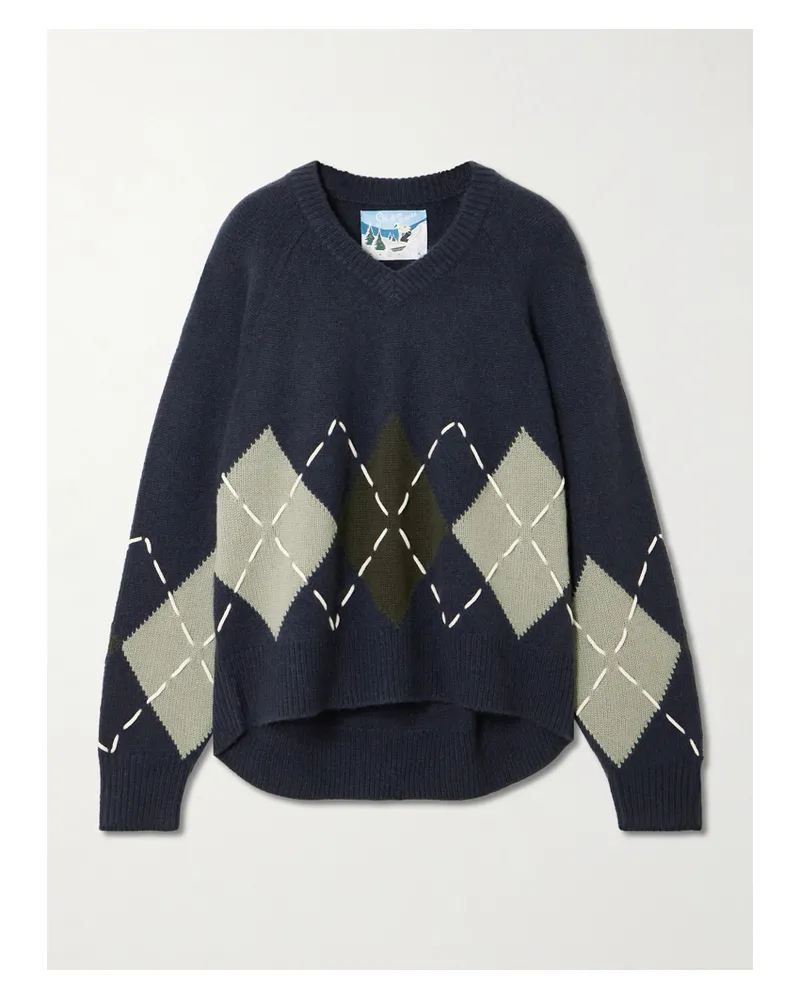 arch4 Sloane Embroidered Argyle Cashmere Sweater - Gray Gray