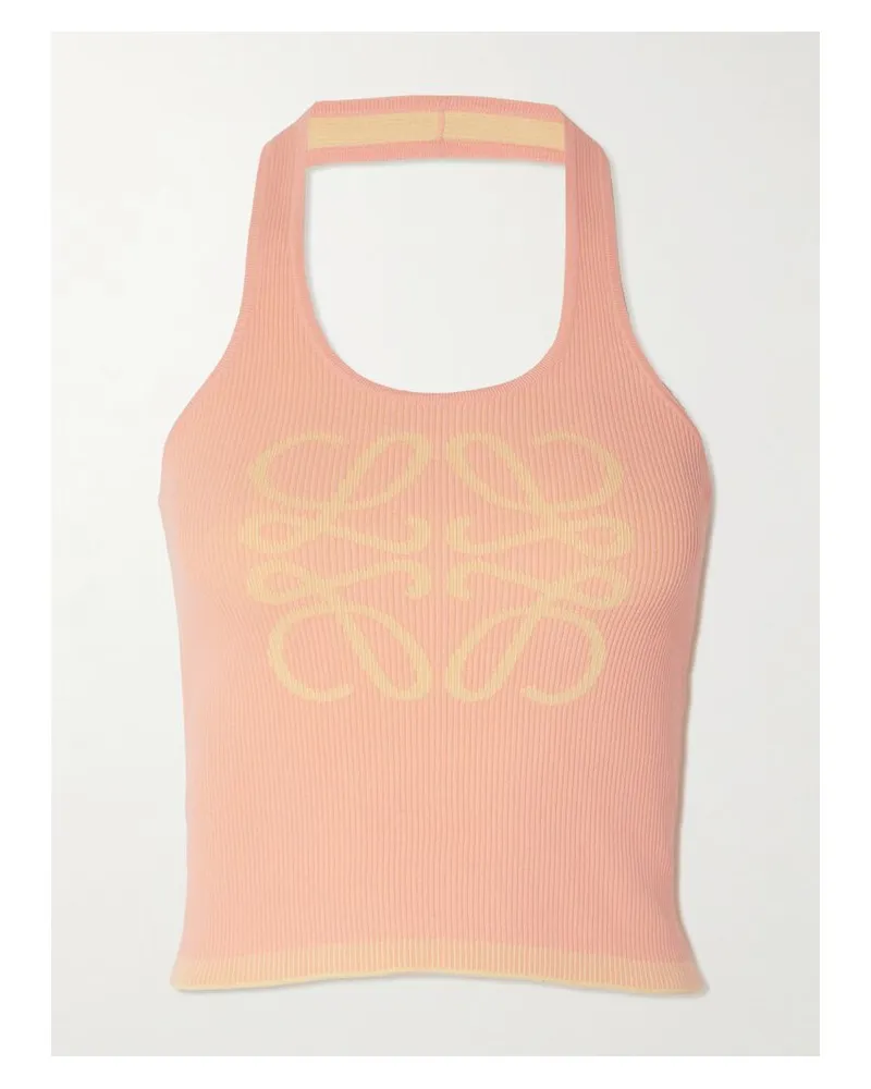 Loewe Paula's Ibiza Verkürztes Neckholder-oberteil Aus Geripptem Stretch-jersey Mit Jacquard-motiv - Pink Pink