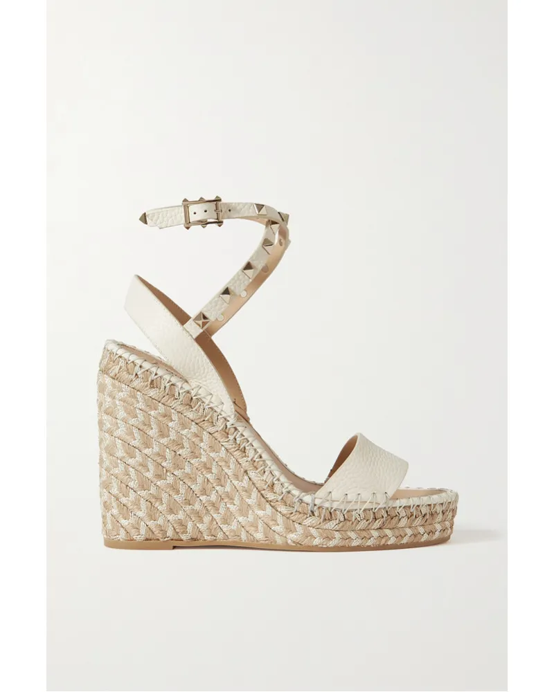 Valentino Garavani Rockstud 125 Espadrille-wedges aus Strukturiertem Leder Elfenbein