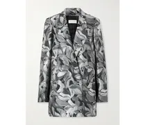 Double-breasted Oversized Jacquard Blazer - Black