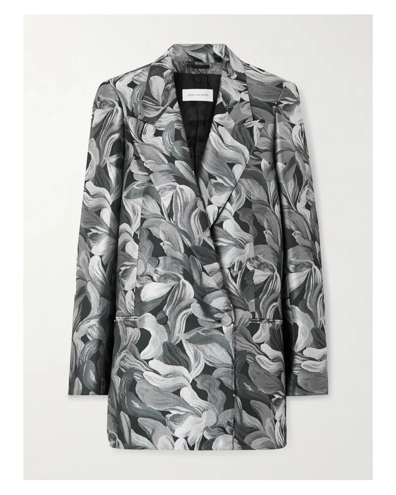 Dries van Noten Double-breasted Oversized Jacquard Blazer - Black Black