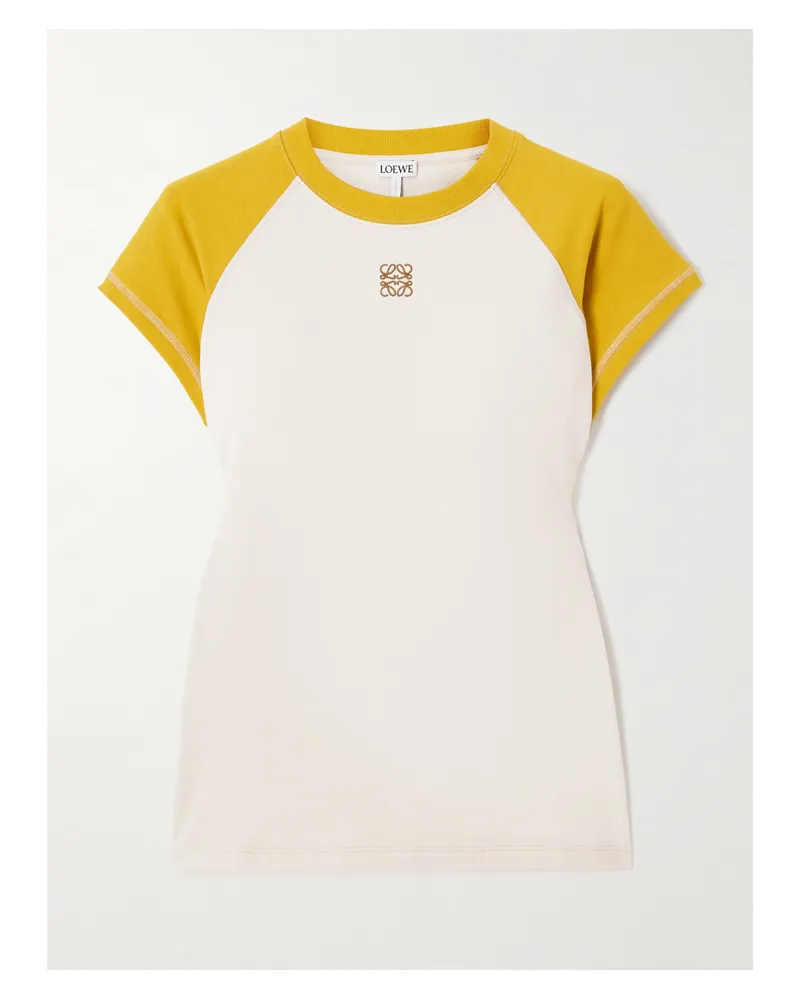 Loewe Anagram Zweifarbiges T-shirt Aus Jersey Aus Einer Baumwollmischung Mit Stickerei - Weiß Weiß