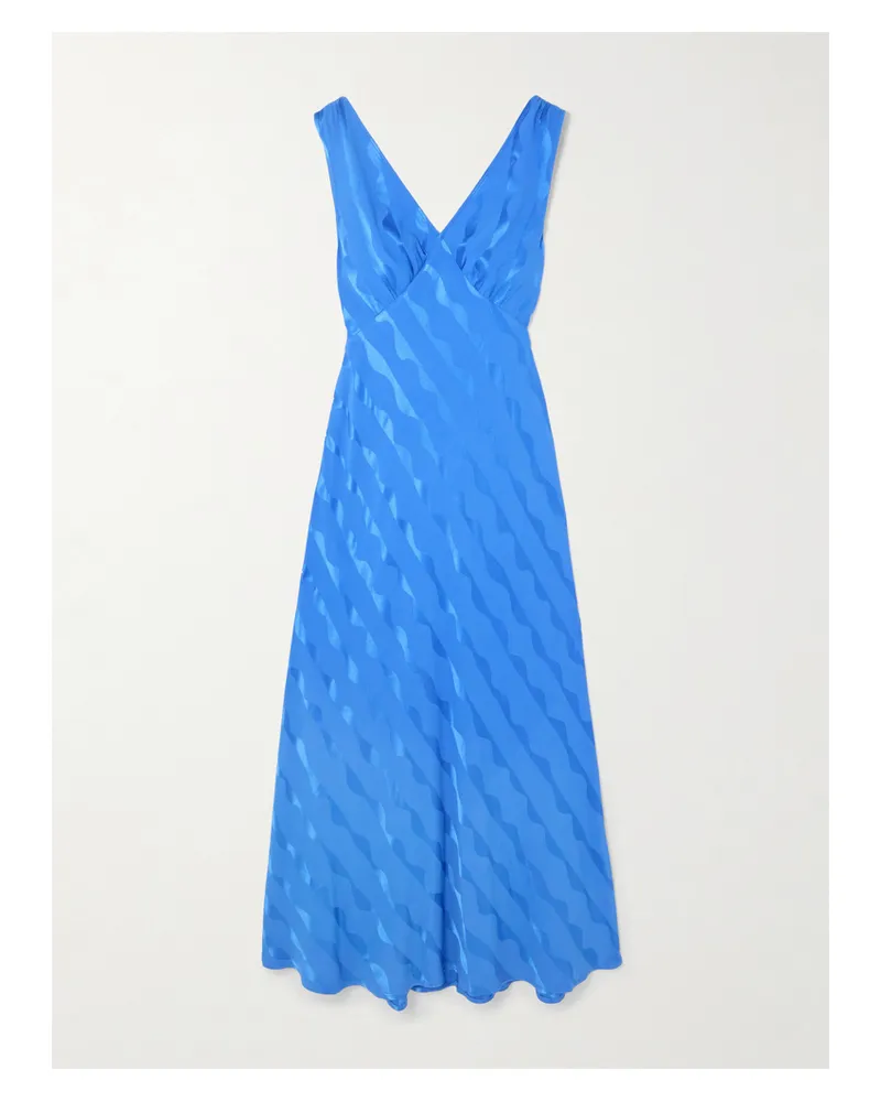 RIXO Sandrine Midikleid Aus Glänzendem Jacquard - Blau Blau