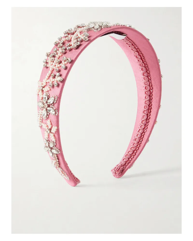 Erdem Crystal-embroidered Satin Headband - Pink Pink