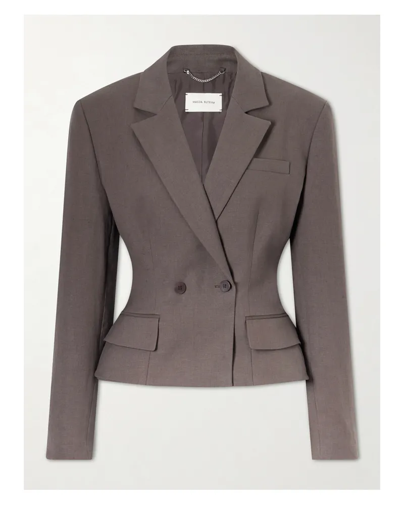 Magda Butrym Double-breasted Cropped Linen-blend Blazer - Brown Brown