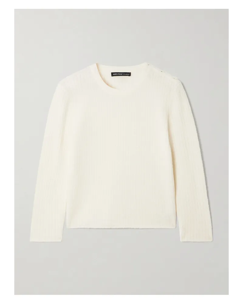 James Perse Verkürzter Pullover Aus Einer Gerippten, Gebürsteten Wollmischung - Elfenbein Elfenbein