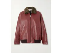 Bomberjacke Aus Leder Mit Besatz Aus Shearling - Burgunder