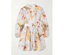 Ascension Minikleid Aus Leinen Mit Blumenprint - Weiß
