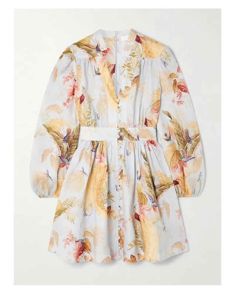 Zimmermann Ascension Minikleid Aus Leinen Mit Blumenprint - Weiß Weiß