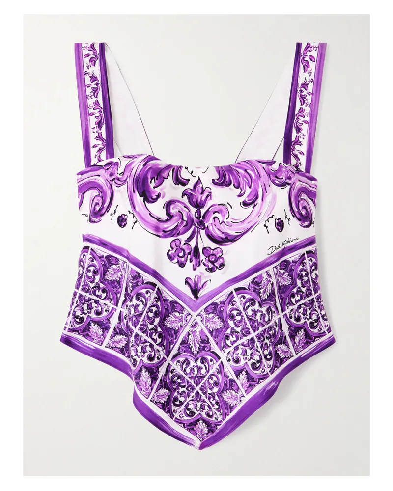 Dolce & Gabbana Verkürztes, Asymmetrisches Bustier Aus Bedrucktem Seiden-twill - Lila Lila