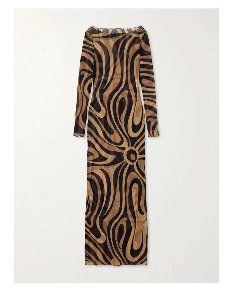 Emilio Pucci Printed Mesh Maxi Dress - Neutrals Neutrals