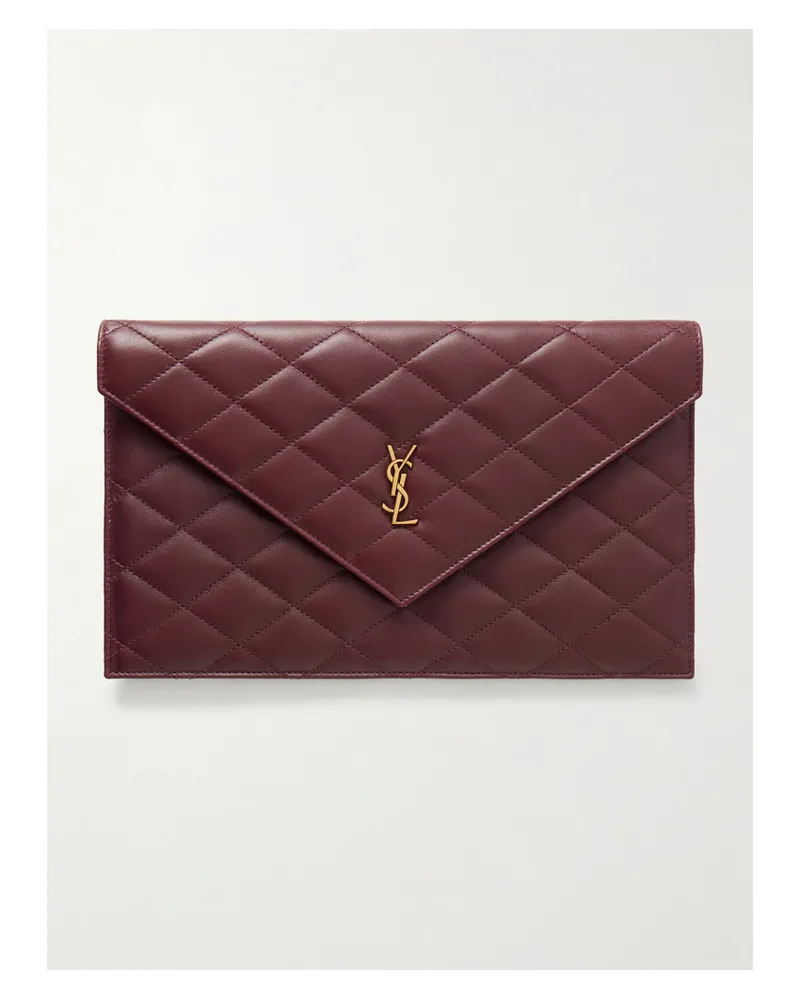 Saint Laurent Matelassé Leather Clutch Bag - Burgundy Burgundy