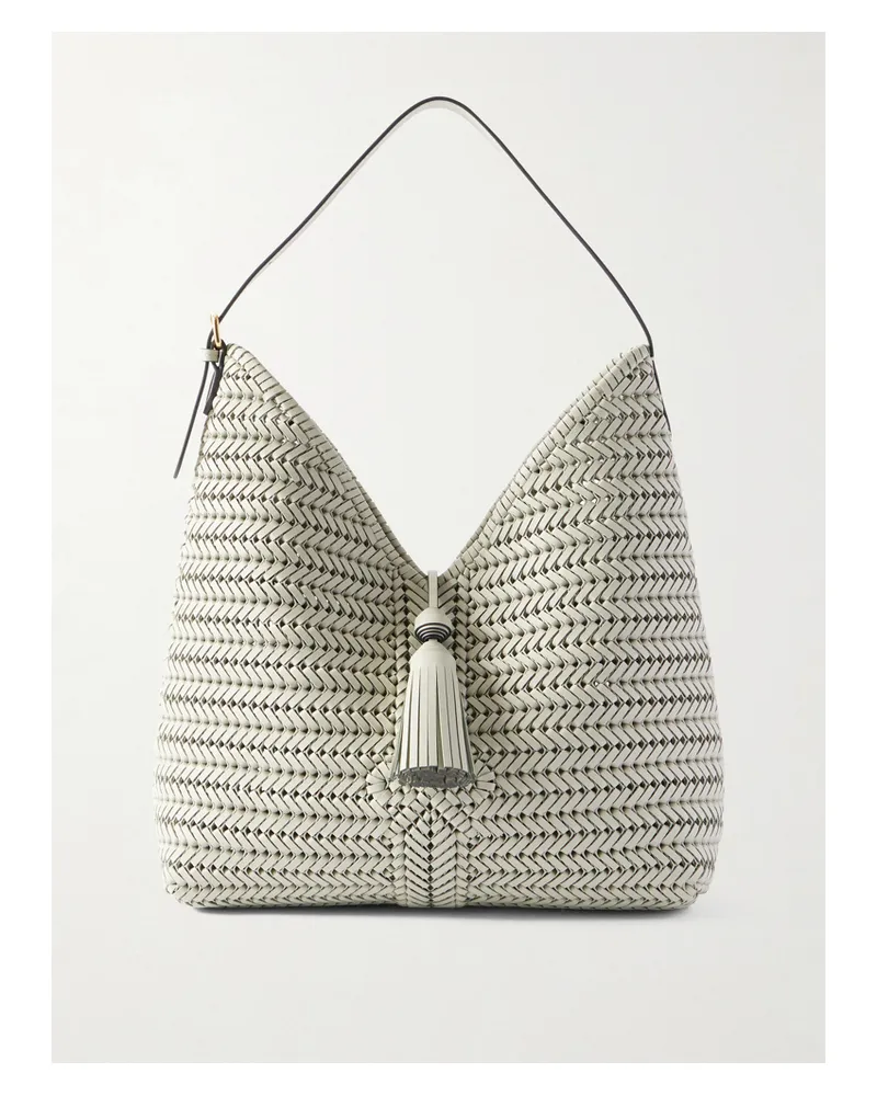 Anya Hindmarch The Neeson Tasseled Woven Leather Tote - Green Green