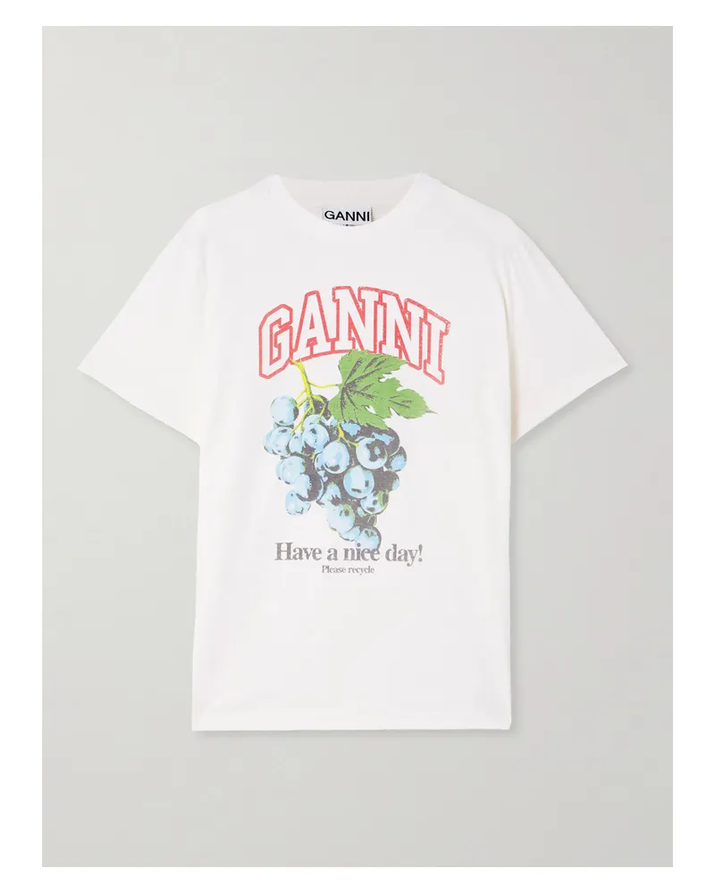 Ganni Grapes T-shirt Aus Biobaumwoll-jersey Mit Print - Weiß Weiß