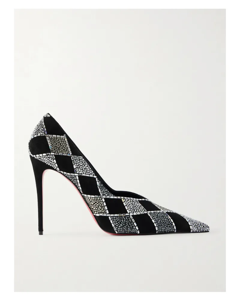 Christian Louboutin Doria 100 Crystal-embellished Suede Pumps - Black Black