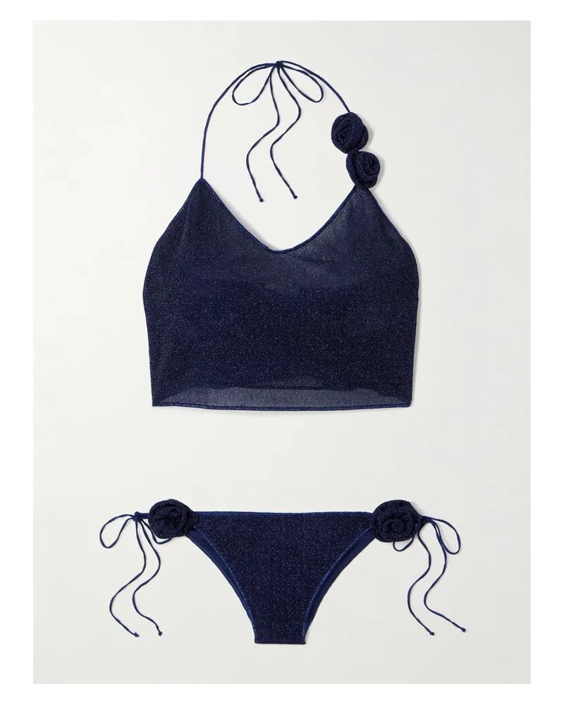 Oséree Lumière Rose Bikini In Metallic-optik Mit Applikationen - Blau Blau