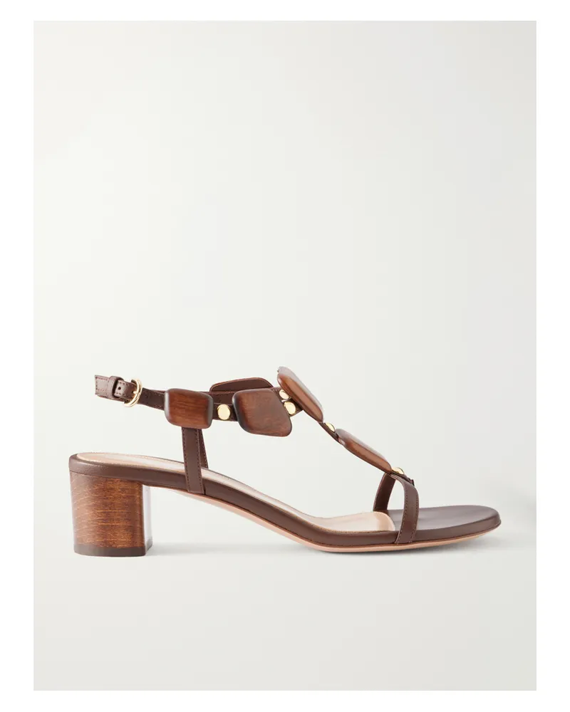 Gianvito Rossi 45 Appliquéd Studded Leather Thong Sandals - Brown Brown