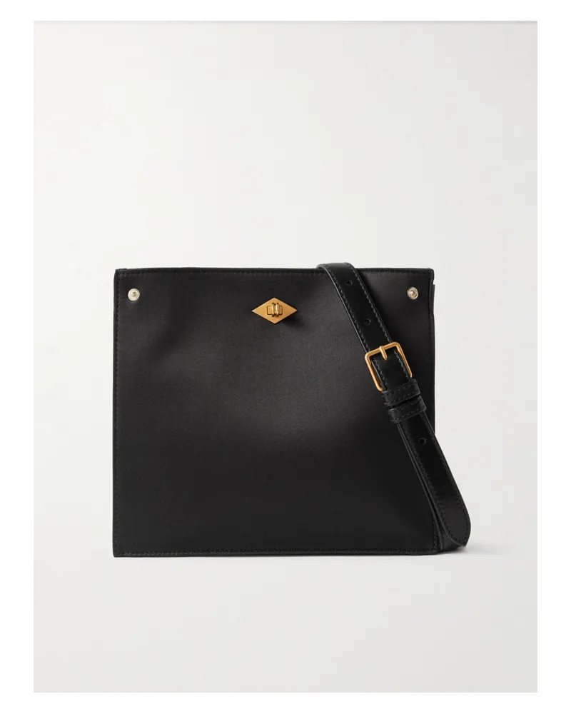 Métier Stowaway Leather-trimmed Satin Shoulder Bag - Black Black