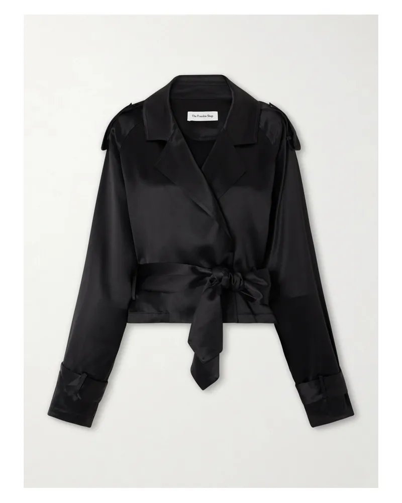 FRANKIE Shop Simona Jacke Aus Satin Mit Bindegürtel - Schwarz Schwarz