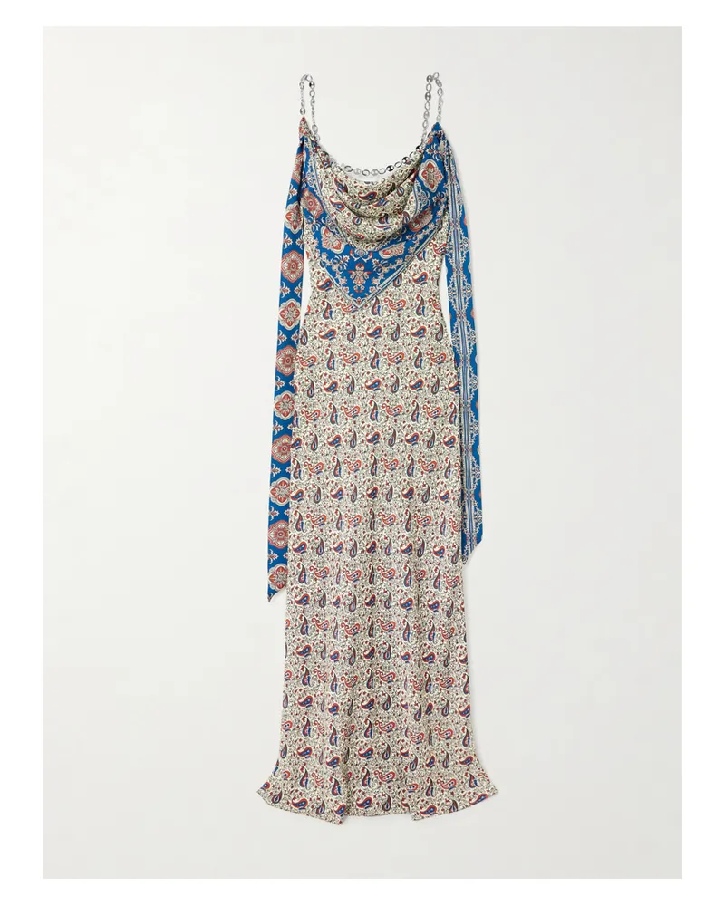 Paco Rabanne Maxikleid Aus Crêpe Mit Paisley-muster Und Ketten - Creme Creme