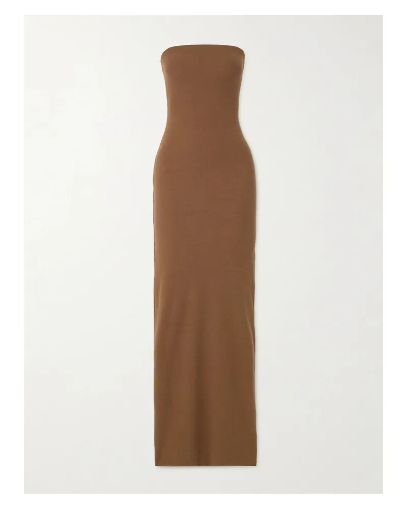 ÉTERNE Trägerloses Maxikleid Aus Geripptem Stretch-jersey - Braun Braun
