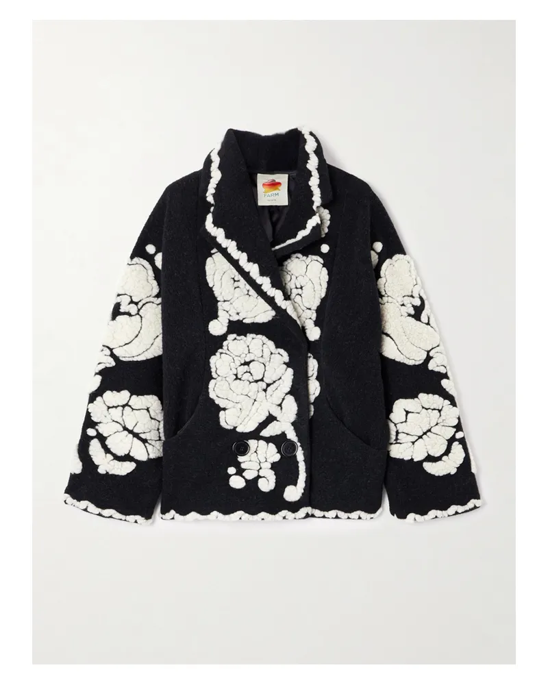 FARM Rio Doppelreihige Jacke Aus Fleece Mit Jacquard-muster - Schwarz Schwarz