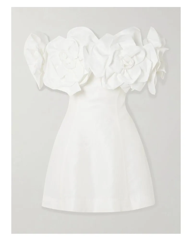 Aje. Etta Schulterfreies Minikleid Aus Einer Leinenmischung Mit Applikationen - Elfenbein Elfenbein