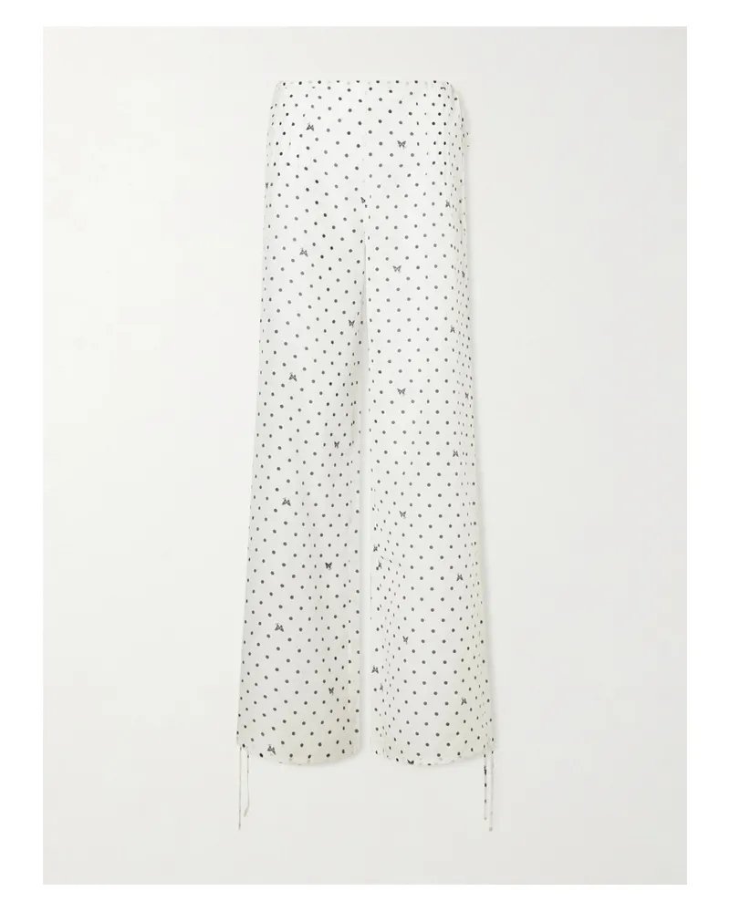 Kiki De Montparnasse Kiki Polka-dot Cotton And Silk-blend Wide-leg Pants - White White