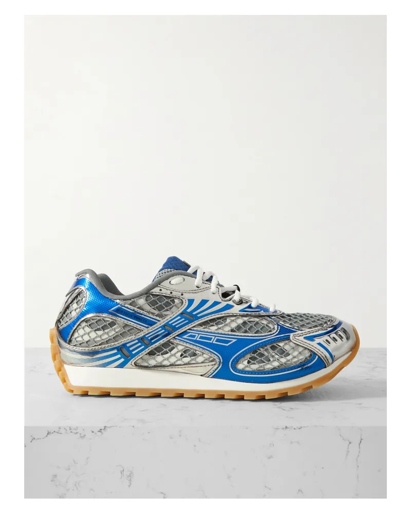 Bottega Veneta Orbit Metallic Rubber, Mesh And Fishnet Sneakers - Neutrals Neutrals