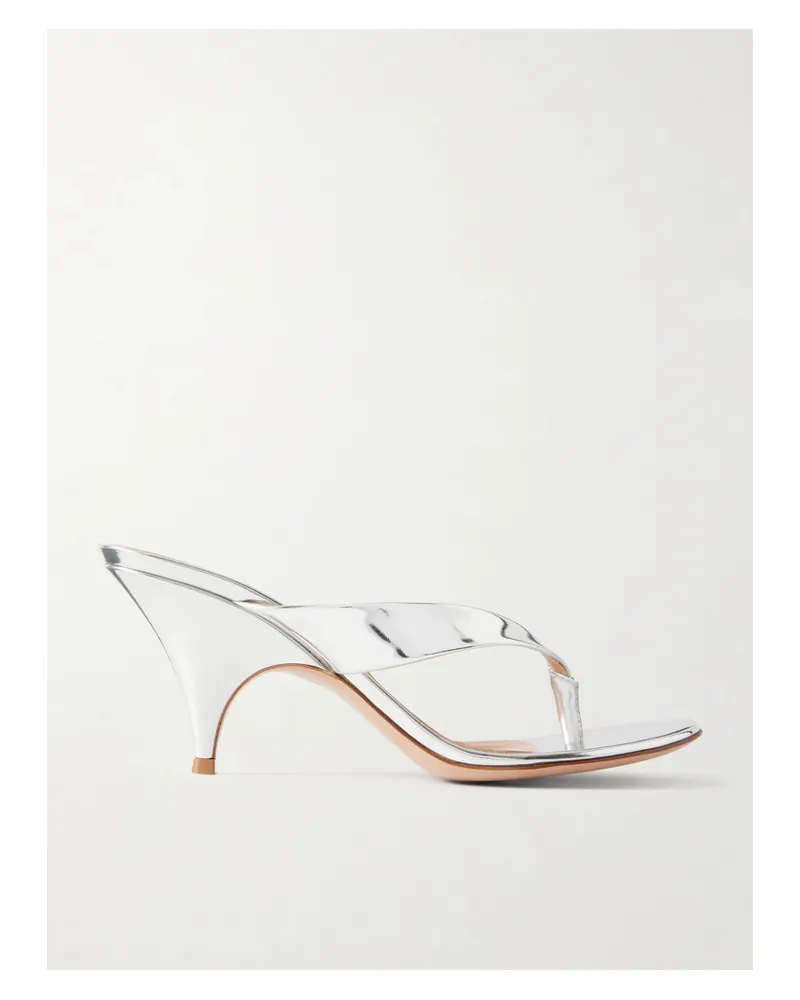 Gianvito Rossi Sofia 70 Metallic Leather Mules - Silver Silver