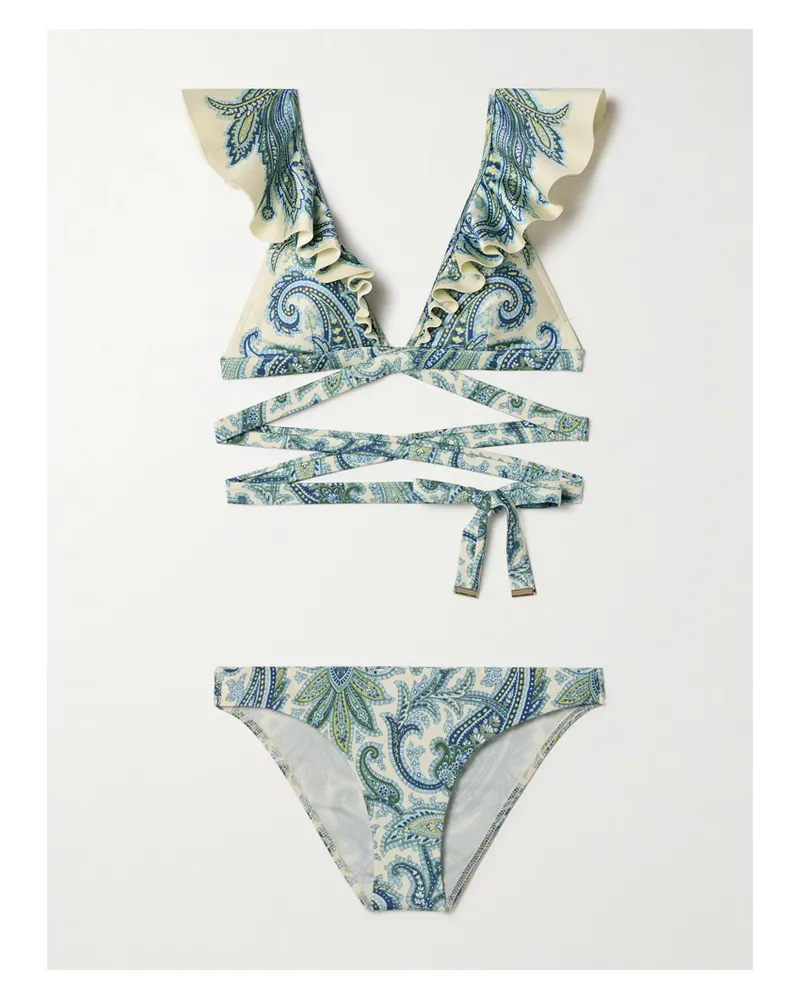 Zimmermann Ottie Bikini Mit Paisley-muster Und Volants Zum Binden - Grün Grün