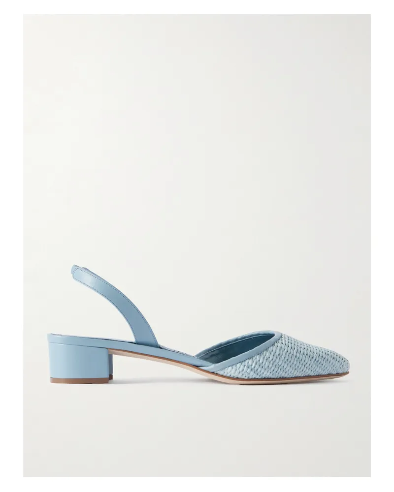 Manolo Blahnik Raffro 30 Slingback-pumps Aus Raffiabast Mit Lederbesätzen - Blau Blau
